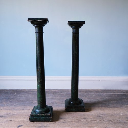 Pair of Green Marble Style Pedestal Columns