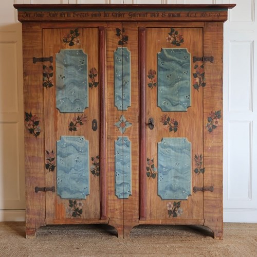 8Th Century German Two Door Painted Wardrobe In The Original Paint