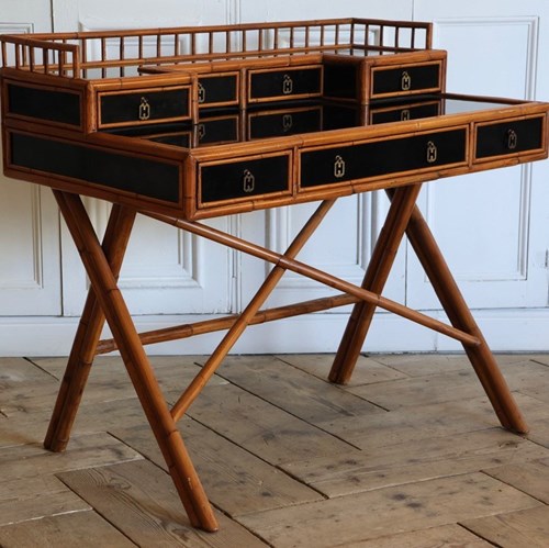 1960S French Faux Bamboo And Lacquer Desk