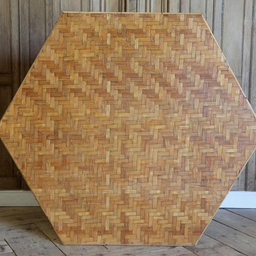1960S French Hexagonal Bamboo Marquetry Pedestal Dining / Centre Table