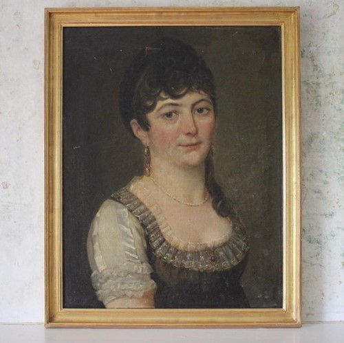 Early 19Thc Portrait Of A Lady With Pearls