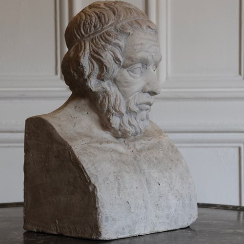 Early 20Th Century Italian Painted Terracotta Bust Of Homer