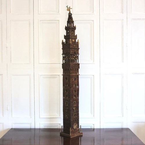 Early 20Th Century Wooden Model Of The Giralda In Seville