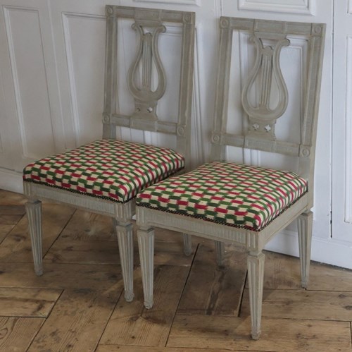 Fine Pair Of Maison Jansen Painted Neoclassical Chairs Upholstered In Manuel Can