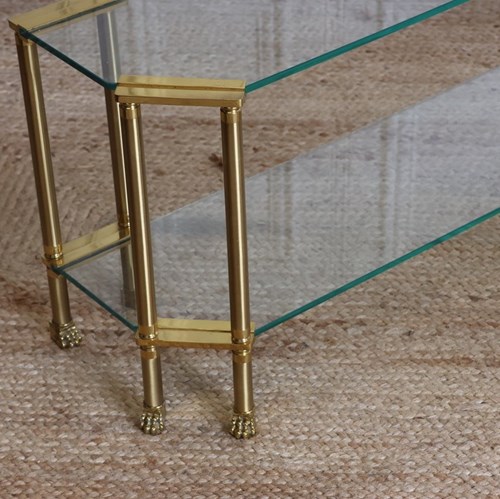 Fine Quality Mid C20th French Brass And Glass Low Console Table Attributed To Ma
