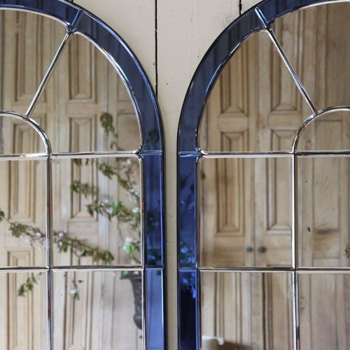 Fun Pair Of Mid 20Th Century Blue Glass Framed Mirrors