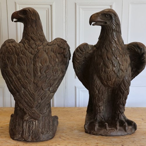 Pair Of Early To Mid 20Th Century Italian Terracotta Sculptures Of Eagles