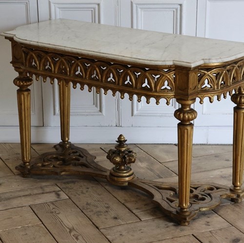 Large 19Th Century French Console Table In The Gothic Taste