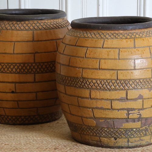 Large Pair Of Mid 20Th Century French Glazed Earthenware Planters