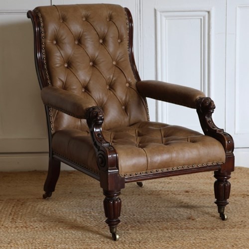 Mid 19Th Century English Library Armchair In Leather