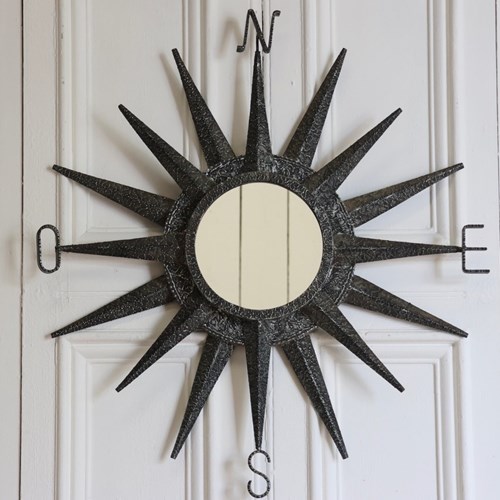 Mid 20Th Century French Sunburst “Compass” Mirror