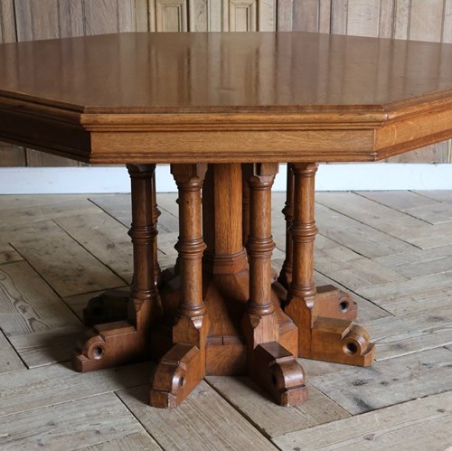 Octagonal Oak Library Table Attributed To Edward Welby Pugin Circa 1865