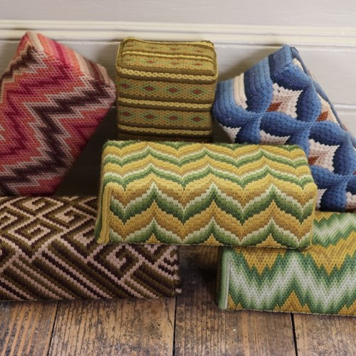 Original Green And Yellow Flame Stitch Door Stop By Paul Bailie