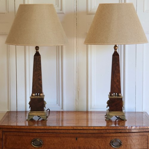 Pair Of 1970S Italian Gilt Bronze Mounted Obelisk Lamps