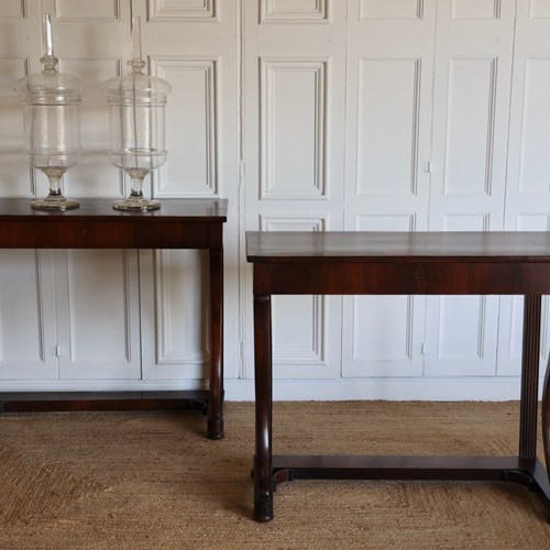 Pair Of Early 19Th Century  Italian Console Tables In Walnut
