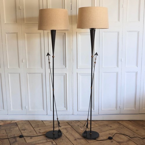 Stylish Pair Of Mid 20Th Century French Arrow Standing Lamps