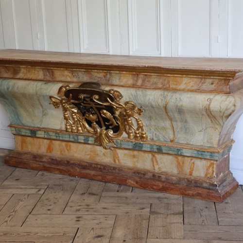 Superb 18Th Century Spanish Altar Front With Faux Marble Paint Finish