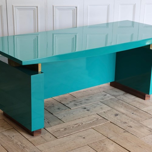 Superb 1970S Italian Lacquered And Brass Desk