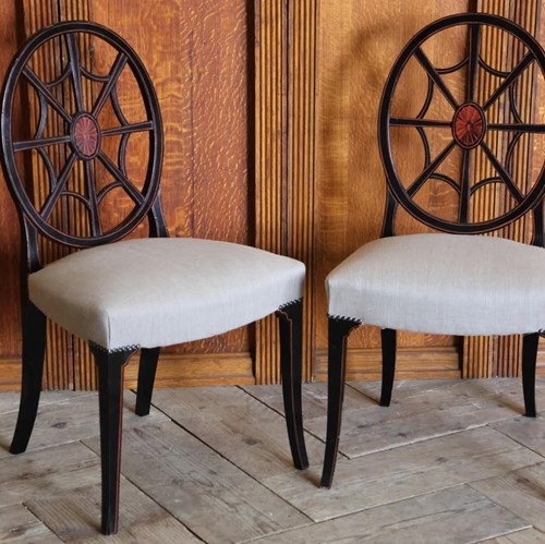 Elegant Pair Of Mid 20Th Cent Spanish Painted Chairs In The Hepplewhite Taste