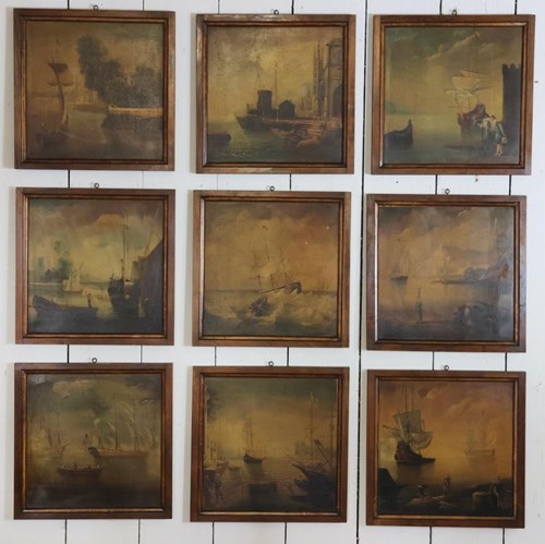Group Of Nine Double Sided Early 20Th Century Oil On Board Paintings Of Seascape