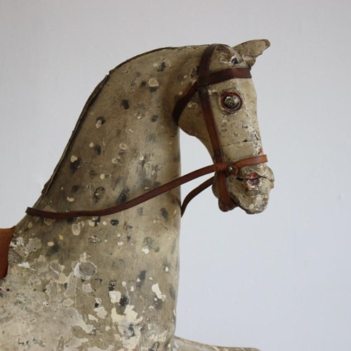 Rare 19Th Century English Rocking Horse Carved With Its Head Turned. Circa 1860