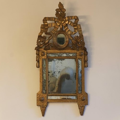 Late 18Th Century French Louis XVI Period Small Gilded Mirror
