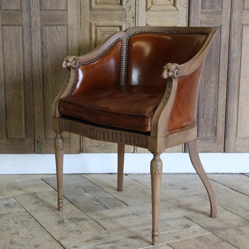 Stylish 1940S French Desk Chair In Walnut And Leather 