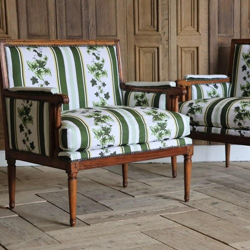 Fine Pair Of Early 19Th Century French Marquises Upholstered In Casamota Linen