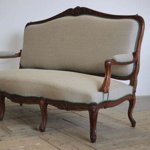 Antique French Three Seater Sofa In Walnut