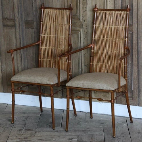 Pair Of 1970S Spanish Painted Metal And Cane Chairs