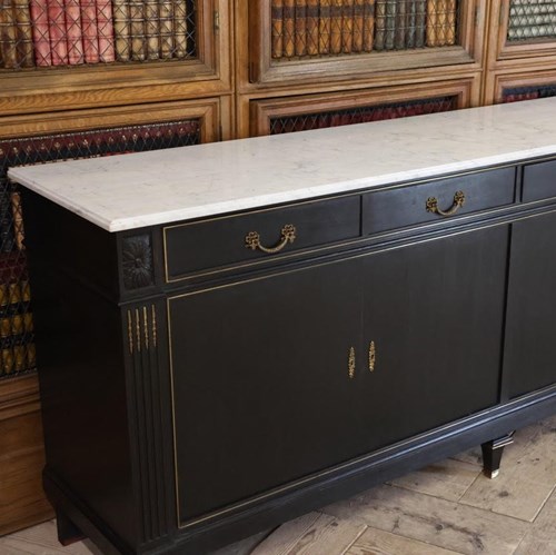 Useful And Large 20Th Century French Marble Top Ebonised Enfilade In The Louis X