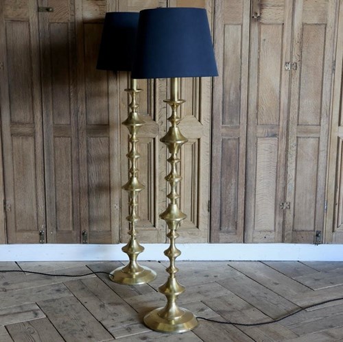 Stylish Pair Of 1970S Spanish Floor Lamps In Brass