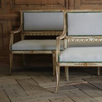 Pair of 19th Cent Painted & Gilded Settees