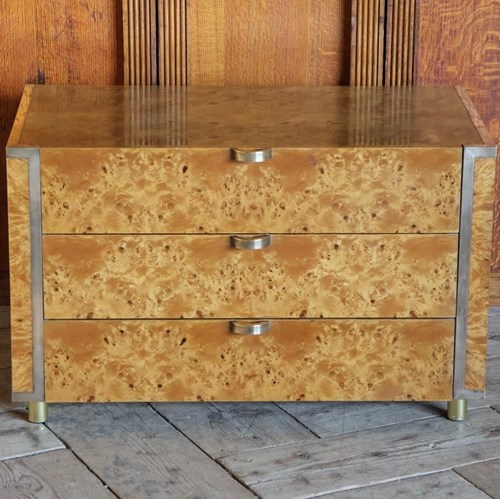 Stylish 1970S Small Italian Chest Of Drawers In Burr Sycamore 