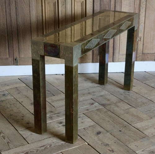 Stylish 1980S Spanish Brass & Nickel Covered Console Table By Gony Nava
