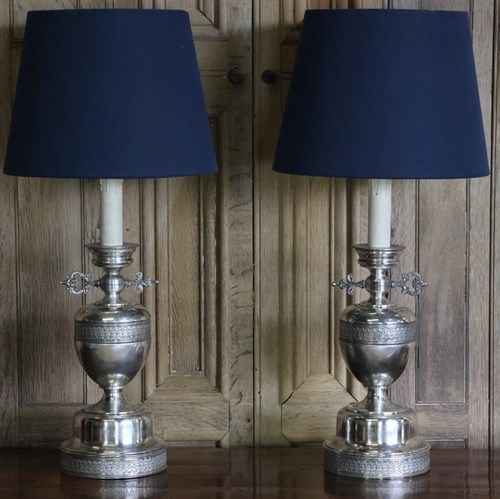 Pair Of Mid C20th Spanish Silver Plated Lamps