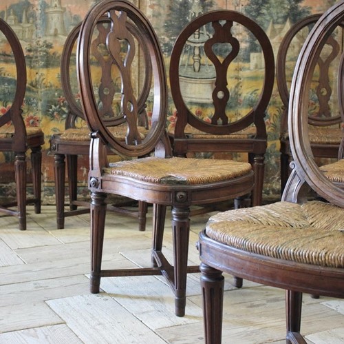 Eight Late 18Th Cent Italian Walnut Chairs