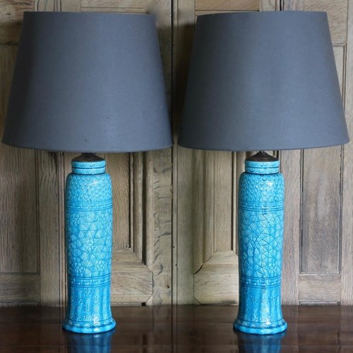 Pair Of Early C20th Burmantofts Pottery Vases As Lamps (Pat Tested)