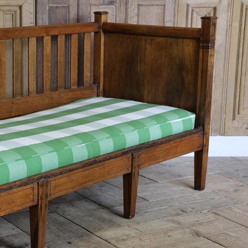 19Th Century French Walnut Hall Bench Upholstered In Green And White Checks