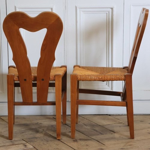 Unusual And Chic Pair Of Circa 1950S French Fruitwood Chairs