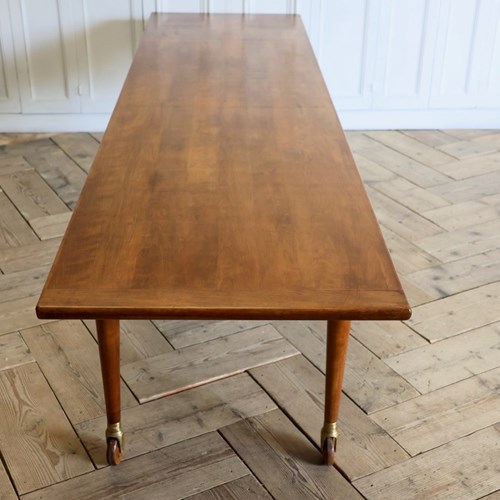 Unusual And Large 1930S/40S French Farmhouse Dining Table On Brass & Wooden Whee