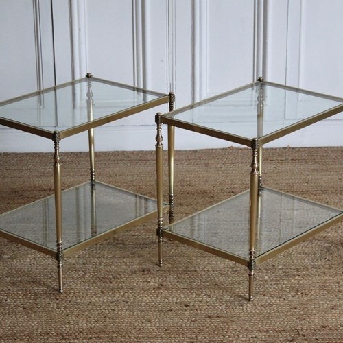 Pair Of Mid 20Th Century Two Tier Brass Sofa/ Occasional Tables