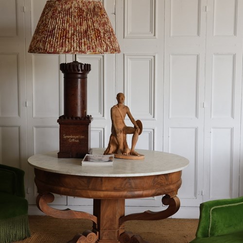 Very Large Late 19Th Century German Tole Tower Adapted As A Table Lamp