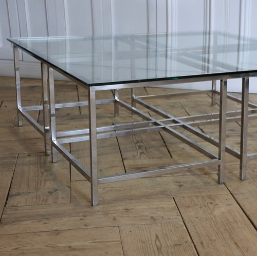 Very Stylish And Large 20Th Century Chrome & Glass Square Coffee Table