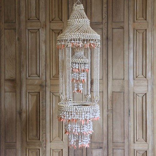 Very Unusual Large 1960S Continental Wire And Shells Chandelier