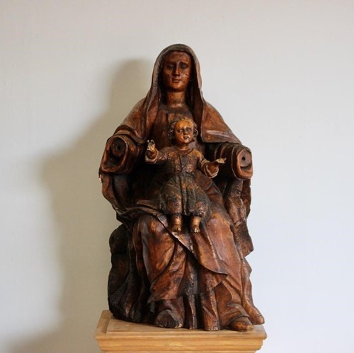 18Th Century Large Madonna & Child In Fruitwood