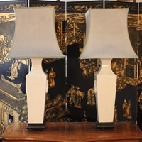 Pair of Very Large Scale Glazed Ceramic Lamps