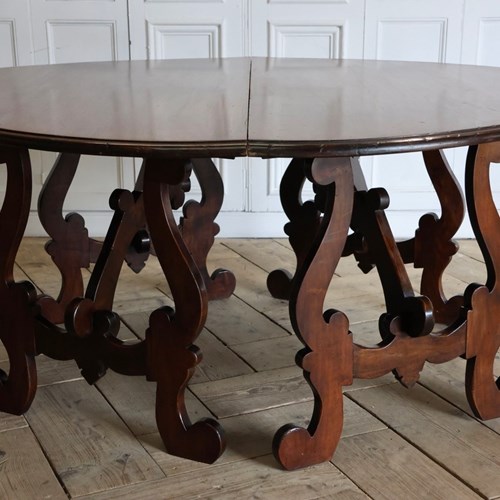Wonderfully Large Italian Walnut Round Dining Table / Pair Of Console Tables