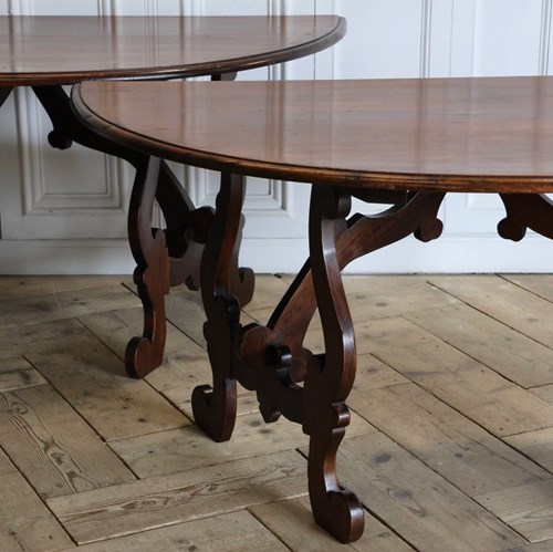 Wonderfully Large Italian Walnut Round Dining Table / Pair Of Console Tables