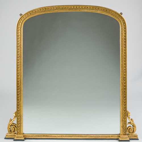 Large 19Th Century English Gilt Archtop Overmantle Mirror
